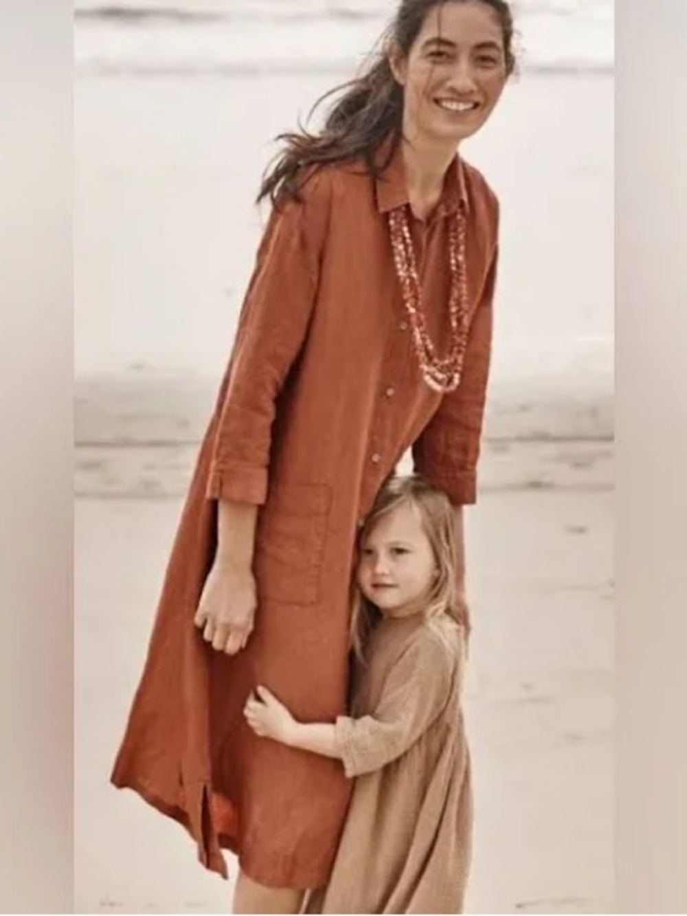Purejill Linen-  Rust Button-Front Linen Shirt Dress